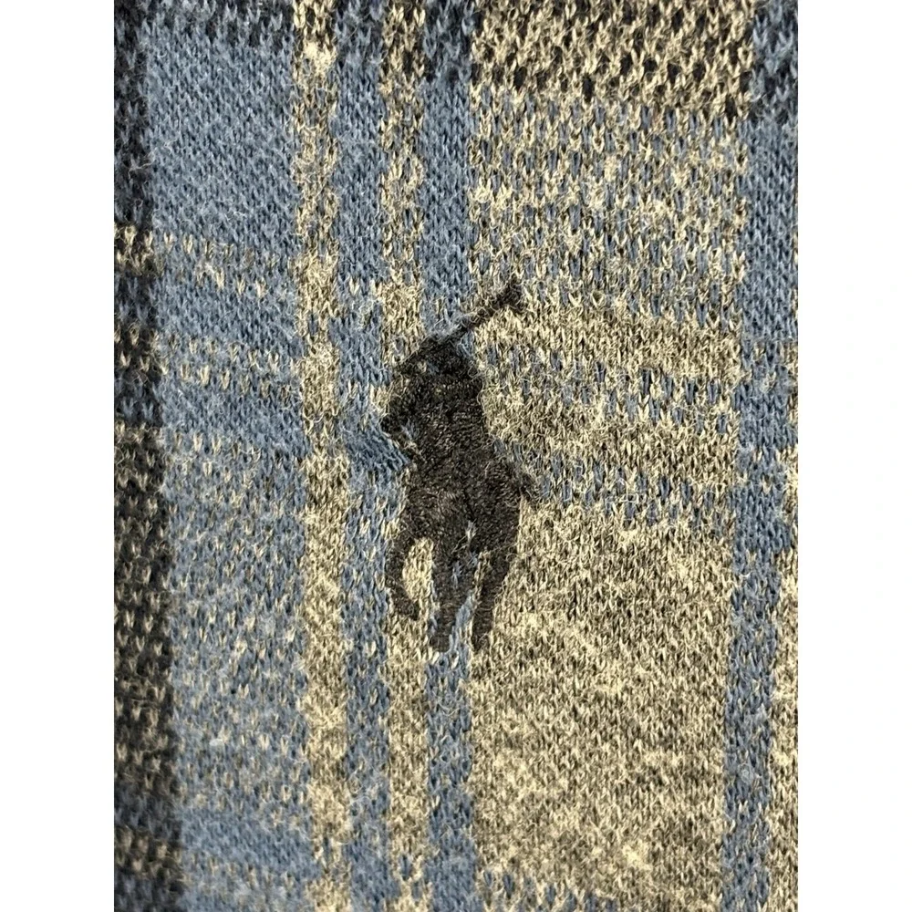 Vtg Polo Ralph Lauren Flannel Polo Shirt Men's L Blue Grey Plaid Pony Logo 90s